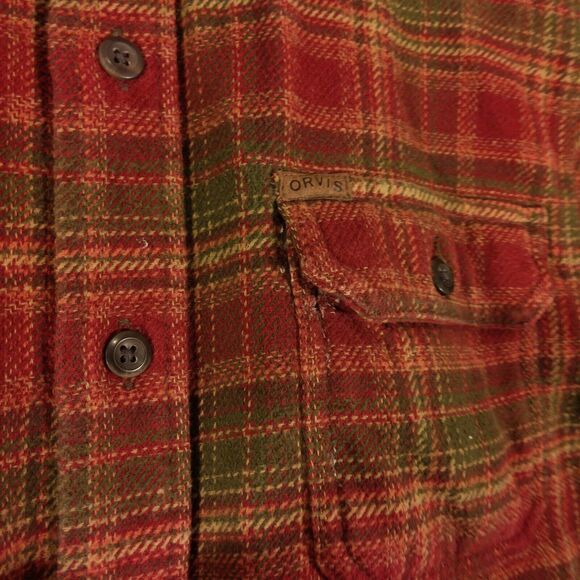 Orvis flannel shirt jacket mens M Medium thick red plaid shacket long sleeve - Picture 3 of 9